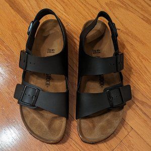 NWOB Birkenstock Milano Birko-Flor, Black with Cork Sole, Size 10 / Eur 41